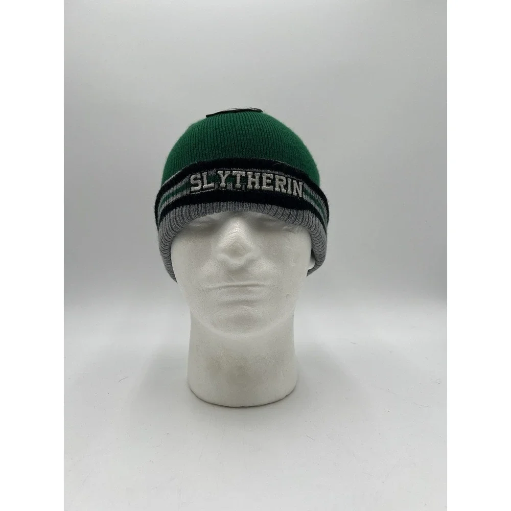 Harry Potter Slytherin Knit Beanie Hat Green Gray Embroidered Logo One Size